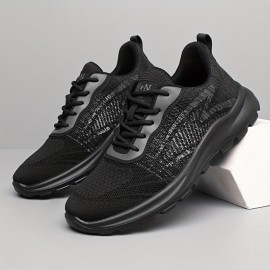 Men'S Breathable Knit Sneakers - Low-Top Casual Sneakers with Faux Upper, Fabric Lining & Durable Sole for Casual Attire, Gym, Skateboarding - Black, Sneakers, Gym Footwear, Sleek Shoe Design, Flexible Footwear