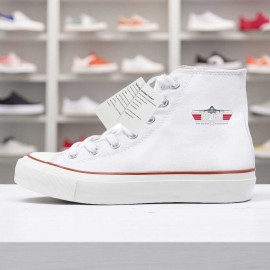 1pc Top Gun Maverick Print High-Top Sneakers - Breathable, Non-Slip, Durable Korean Version Casual Shoes with White Rubber Sole, Black & White Design, Lace-Up Closure, Round Toe, All-Season Comfort, Unisex for Men & Women, Everyday Footwear, Modern Sneakers, Fabric Upper