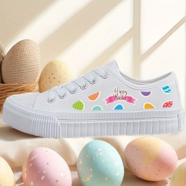 Women's Shoes Colorful Easter Black and White Casual Sneakers Skateboard Shoes with Laces 2D Print Series Campus Style All-Season