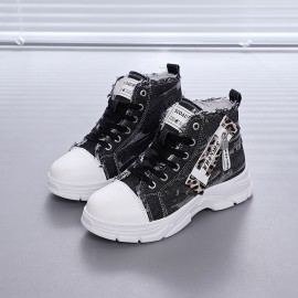 Women'S Chunky Platform Sneakers - Lace-Up High-Top Shoes with Non-Slip Rubber Sole, All-Season Casual Shoes for Everyday & Formal Outfits - Durable Canvas Upper & Cushioned Insole - Easy-Clean White Shoes for Women, Ladies Sneakers, Versatile Footwear, Trendy Footwear, Comfortable Fit, Fashionconscious Buyers, Streetwear Style, Breathable Fabric, Fashionconscious Women, Shoe For Women, Sneaker For Women