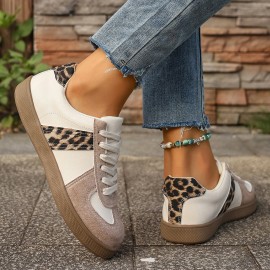 [Retro Low-Top Sneakers] Women's Retro Low-Top Sneakers - Brown & White Lace-Up Shoes, Breathable Fabric Upper & Cushioned Rubber Sole for Everyday, Office, Formal Events - All-Season Minimalist Sneakers for Women, Ladies Sneakers, Casual Footwear, Classic Laceup Design, Durable Traction Footwear, Office Footwear, Vintage Style, Comfortable Fit, Lifestyle, Women's Sneaker, Comfortable And Elegant Shoes For Women