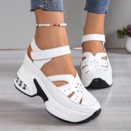 [Comfortable Sneakers] Comfortable Women's Synthetic Cover Casual Sneakers | Breathable, Adjustable Hook-and-Loop Straps, Thick Sole, Open-Toe Design for All-Season Wear