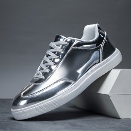 Men'S Stylish Solid Color Skate Sneakers - Non-Slip Lace-Up Low-Top Sneakers with Metallic Accents, Breathable Fabric Lining & EVA Cushioned Sole for Outdoor Casual Wear, Skate Shoes, Sleek Shoe Design, Durable Footwear