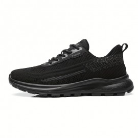 Men'S Low-Top Running Shoes - Breathable Mesh & Synthetic Synthetic Upper, Cushioned Sole for Shock Absorption, Lightweight Design for Gym, Jogging & Casual Wear - Black, Sneakers, Gym Footwear, Sleek Sporty Look, Cushioned Support