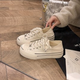 Women'S Chunky Platform Shoes - Slip-On/Lace-Up Closure, Cushioned Insole & Non-Slip Rubber Sole - White Casual Sneakers for Everyday, Office, Parties - Easy-Clean Shoes for All-Day Comfort, Ladies Sneakers, Party Footwear, Round Toe Design, Durable Traction Footwear, Office Footwear, Classic Design, Comfortable Lining, Comfortable Footwear, Fashion Lovers