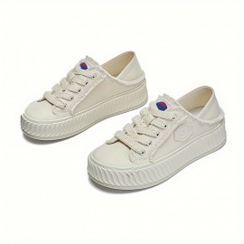 Casual Style Women's Canvas Sneakers - Convertible Slip-On or Lace-Up, All-Season Round Toe Flats with Rubber Sole, Comfortable Fabric Insole, Solid Color Fashionable Cookie Shoes - Hand Washable