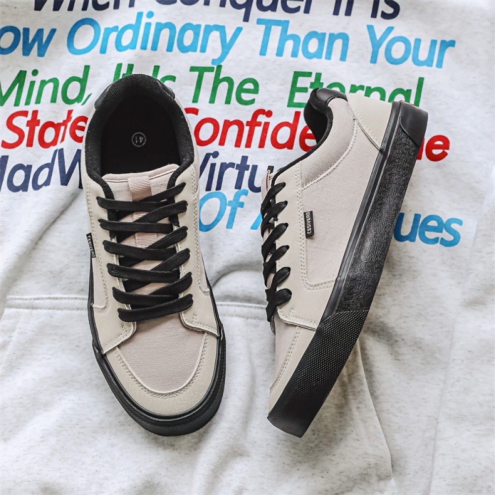 Women's Low-Top Sneakers - Beige/, Thick Platform Sole, Cushioned Rubber Insole - Everyday Casual Shoes for Women - All-Season Comfortable Walking Shoes, Round Toe, Durable Construction, Streetwear Lovers