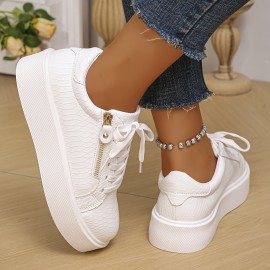 [Argyle Fashion Sneakers] Low Top Argyle Sneakers - Women's Casual Running Shoes - Lace-Up, Side Zipper, Rubber Sole