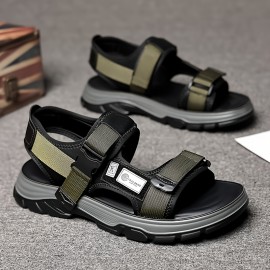 Men'S Lightweight Non-Slip Casual Sandals - Breathable Microfiber with Adjustable Straps, Black & Green Two-Way Slides for Beach, Outdoor, and Everyday Wear, Strappy Sandals