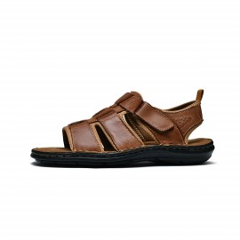 Men'S Genuine Leather Sandals - Classic Open-Toe Summer Beach Shoes with Adjustable Hook & Loop Strap, Non-Slip PVC Sole for Casual, Water Sports & Daily Wear, Strappy Sandals