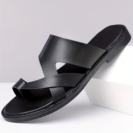 [Summer Sandals] Lightweight & Comfortable Men's Casual Summer Sandals - Black Synthetic Slip-On Flat Shoes with Cross Straps
