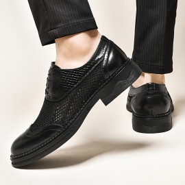 Men'S Summer Genuine Leather Hollow Mesh Shoes, Breathable, Color-Washed Formal Business Shoes, Thin Soft Sandals.