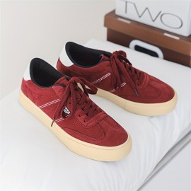 Men's Burgundy Low-Top Dopamine Shoes - Lace-Up Sneakers with Glossy Burgundy & Golden-Tan Trim, EVA Cushioned Arch, Solid Color Casual & Light Training Shoes for Spring/Fall, Skate Shoes, Gym, Semi-Formal - Minimalist Design, Durable -like Texture (No Laces Required) - Men's Fashion Sneakers with -like Upper & EVA Sole, Lace-Up Closure, Solid Color  Casual Sneakers for Men, Shoes for Men Casual, Mens Sneakers High Quality, Canvas Shoes, Wide Shoes for Men, Mens Sneakers