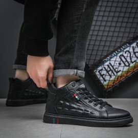 Men'S Non-Slip Durable Fashion Sneakers - Casual Street Style, Solid Color, All-Season Lace-Up Shoes with Thick Sole for Height Increase, Round Toe, Mid-Top Design, Faux Upper, Fabric Inner & Insole, PVC Sole