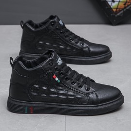 Men'S Non-Slip Durable Fashion Sneakers - Casual Street Style, Solid Color, All-Season Lace-Up Shoes with Thick Sole for Height Increase, Round Toe, Mid-Top Design, Faux Upper, Fabric Inner & Insole, PVC Sole