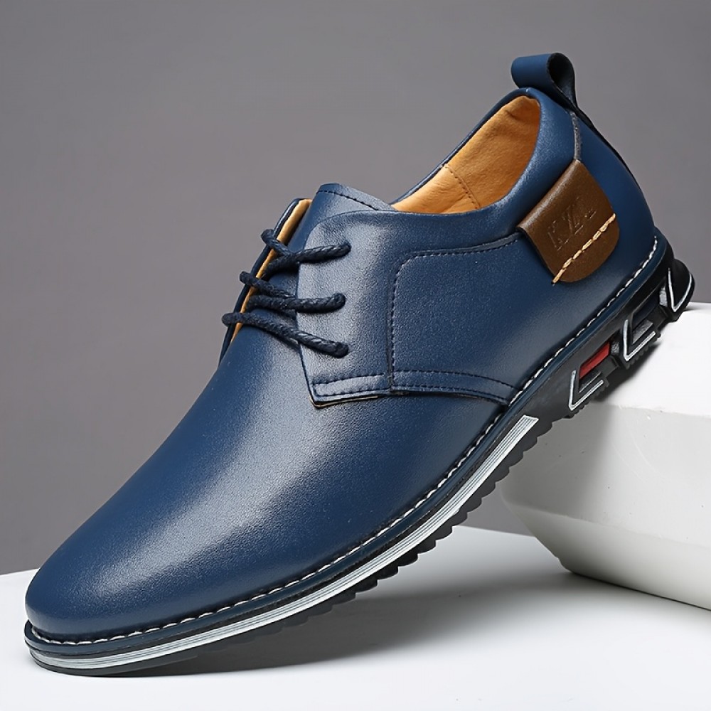 Men's Casual Business Shoes - Stylish Black Microfiber, Rubber Sole, Lace-Up Design with Round Toe, Suitable for Daily and Leisure Wear, Comfortable All-Season