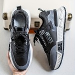 Men's Non-Slip Sneakers - Slip-Resistant Cushioned Platform, All-Terrain Traction for Gym, Running, Casual - Low-Top Sneakers Black/Gray/ - PU Upper & PVC Sole - Lace-Up Athletic Footwear, Outdoor Activities, Streetwear Style, Breathable Lining, Versatile Kicks, Fitness Enthusiasts
