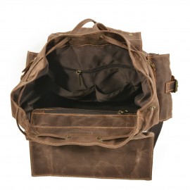 Vintage backpack men's oil wax canvas travel laptop bag outdoor casual crazy horse leather leather hiking bag