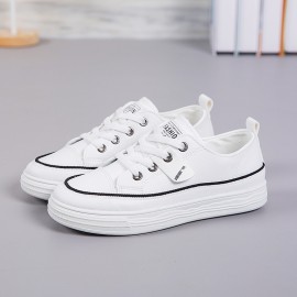 Women's White Sneakers Spring New Design - Lightweight Breathable Round-Toe Casual Shoes with Soft EVA Insole & Cushioned PVC Sole, All-Season Versatile PU Cover Upper for Sports, Casual Attire & Semi-Formal Outfits - Minimalist White Sneakers for Women