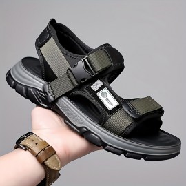 Men'S Lightweight Non-Slip Casual Sandals - Breathable Microfiber with Adjustable Straps, Black & Green Two-Way Slides for Beach, Outdoor, and Everyday Wear, Strappy Sandals