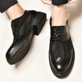 Men'S Summer Genuine Leather Hollow Mesh Shoes, Breathable, Color-Washed Formal Business Shoes, Thin Soft Sandals.